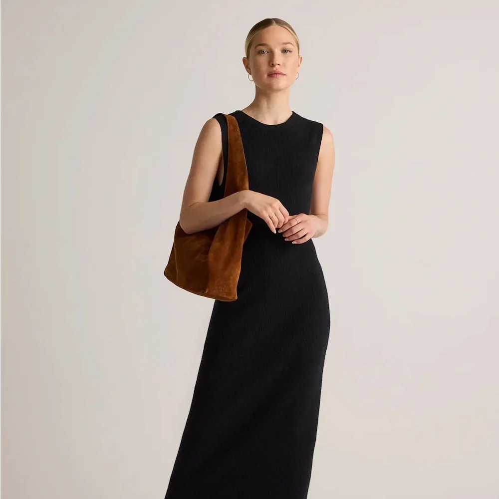 Quince Italian Leather Suede Slouchy Shoulder Bag in Whiskey Brown - Picture 16 of 16